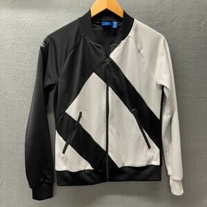 adidas Track Jacket Womens XS Black White EQT SST Full Zip + Pockets